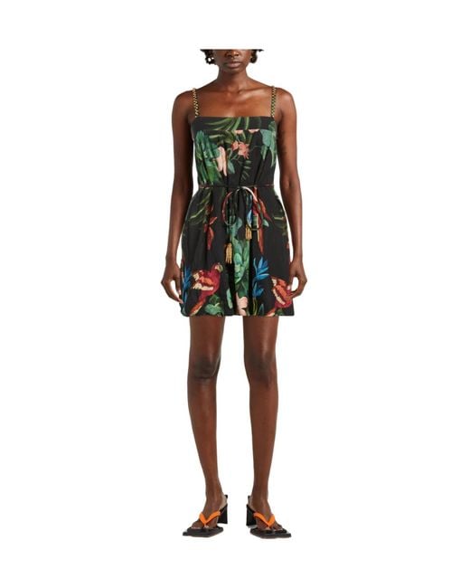 Farm Rio Green Sleeveless Floral Dress