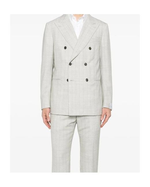 Caruso White Norma Double-Breasted Check-Pattern Suit for men