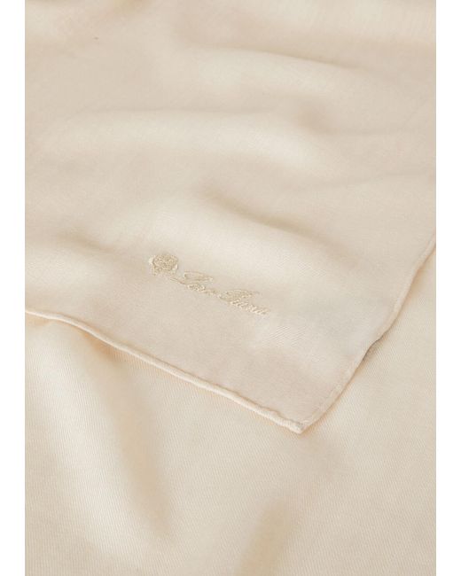 Loro Piana White Logo Cashmere Wool Shawl