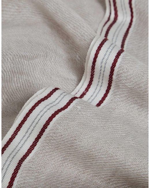 Brunello Cucinelli White Striped Frayed Edge Border Scarf for men