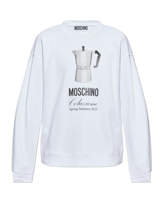 Moschino White Graphic Printed Crewneck Sweatshirt for men