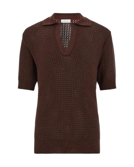 Ferragamo Brown Ferragamo Short Sleeved Knitted Polo Shirt for men