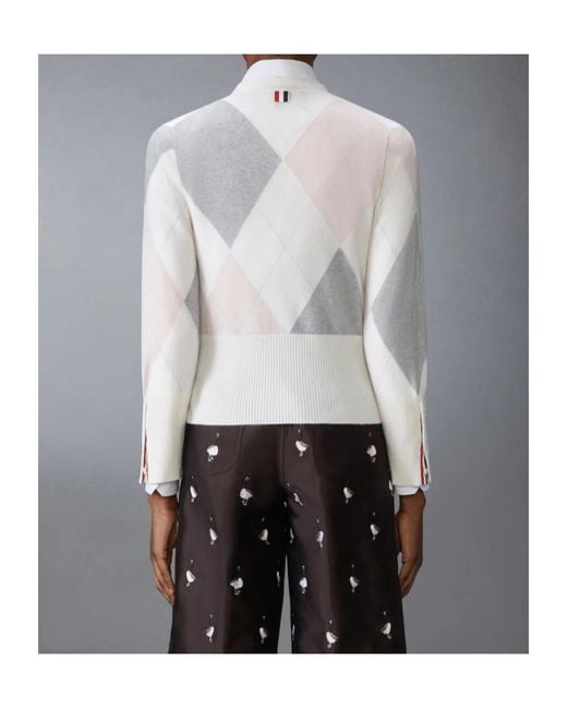 Thom Browne White Argyle-Intarsia Cashmere Jumper
