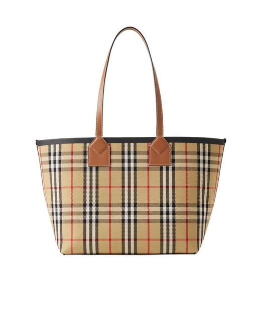 Burberry White London Checked Small Tote Bag