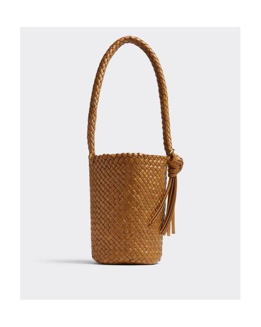Bottega Veneta Brown Logo Knitted Bucket Shoulder Bag