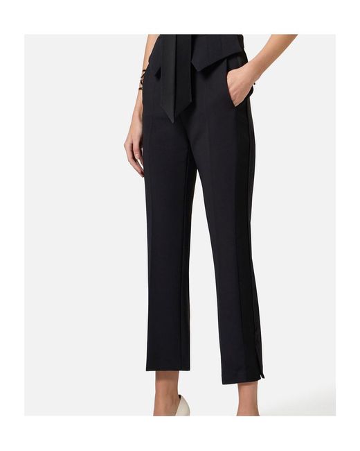 Elisabetta Franchi Black Satin Bands Crêpe Tuxedo Trousers