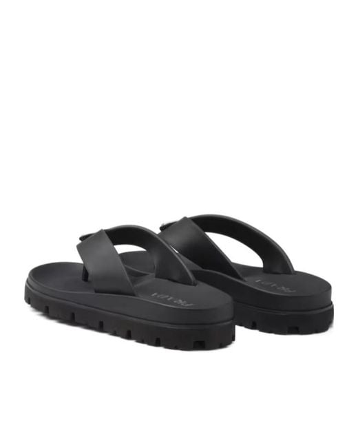 Prada Black Rubber Thong Sandals for men