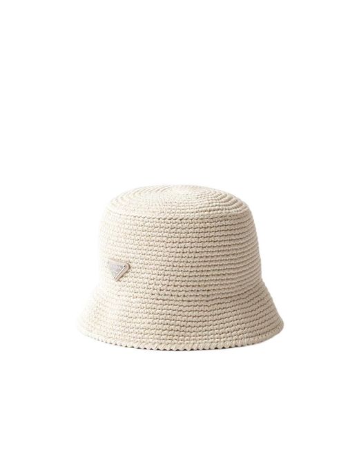 Prada White Crochet Bucket Hat for men