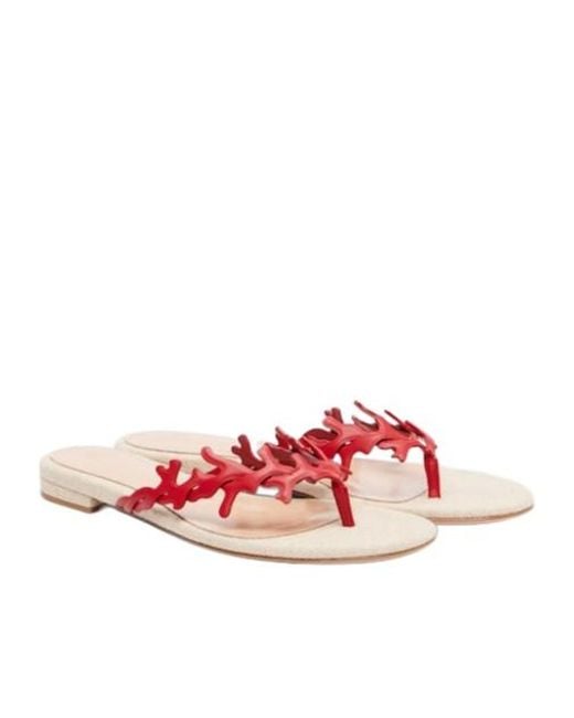 Gianvito Rossi Pink Canvas And Leather Thong Sandals