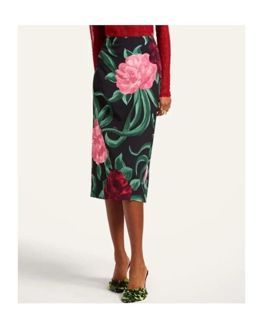 LaDoubleJ Green La Doublej Peony Print Pencil Skirt
