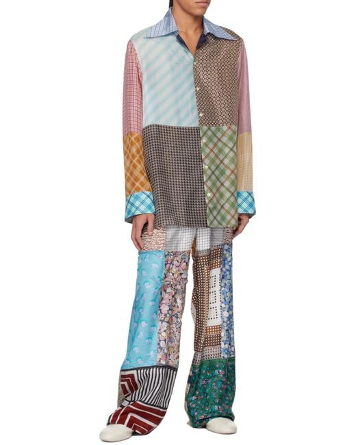 MARINE SERRE Multicolor Regenerated Silk-Scarves Trousers for men