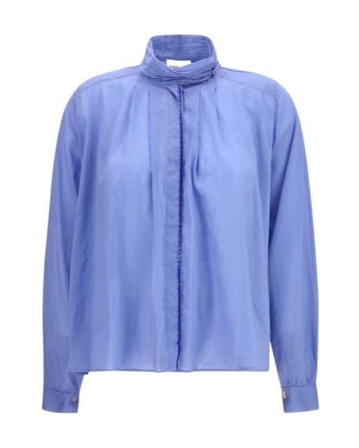 Forte_forte Blue Pleated High Neck Top