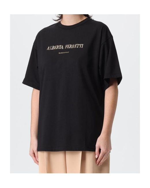 Alberta Ferretti Black Logo Printed Crewneck T-Shirt