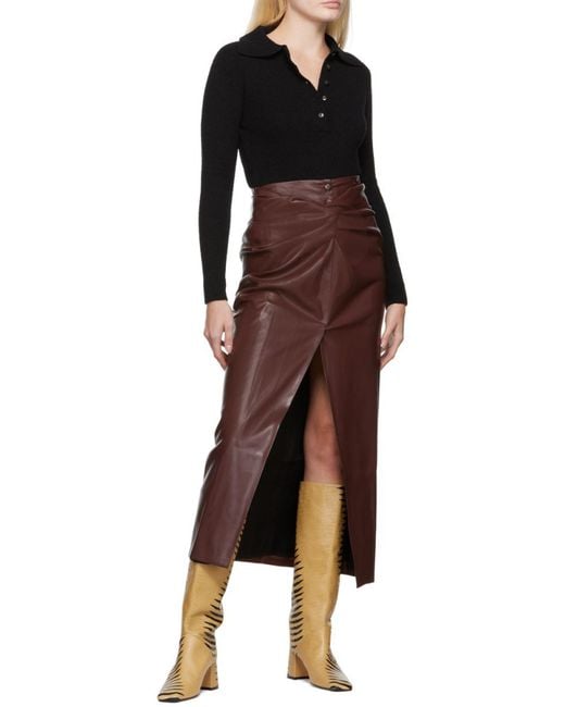 Nanushka Brown Twist-Front Faux-Leather Wrap Skirt
