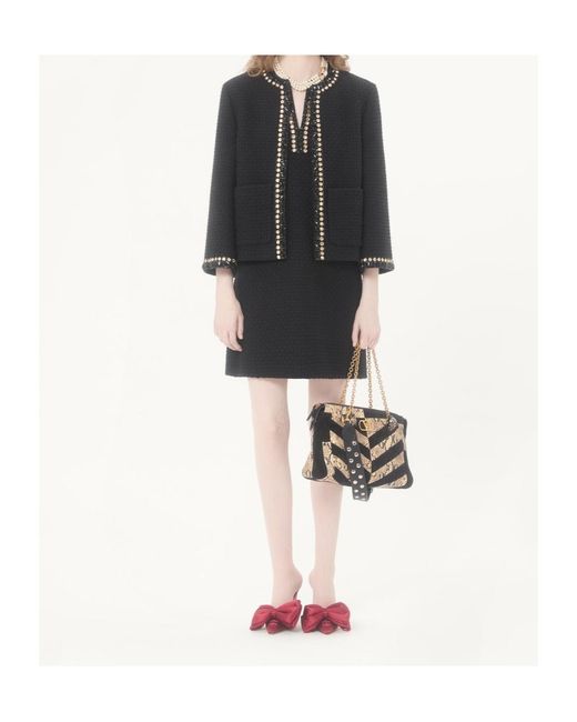 Valentino Black Embroidered Canestrello Tweed Short Dress