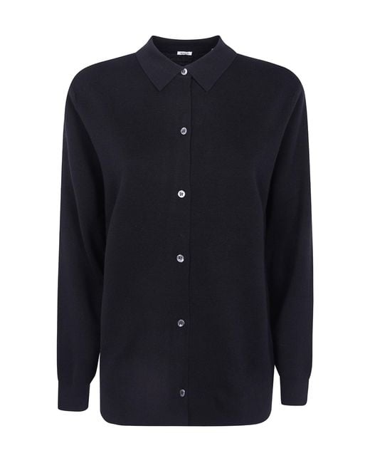 Aspesi Blue Button-Front Long-Sleeve Knit Top