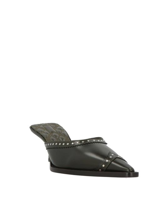 Burberry Black Studded Heel Leather Mule Slippers