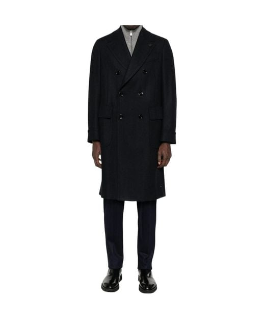 Lardini Black Double Breasted Flower Detailed Coat for men