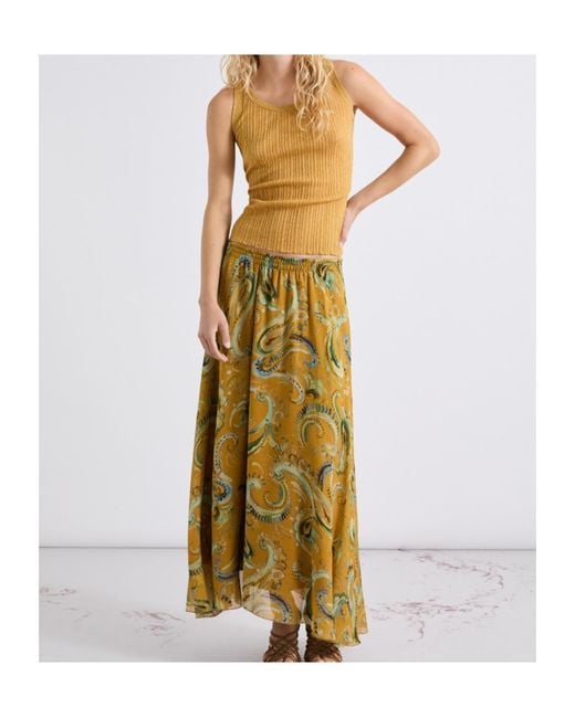 Marella Yellow Flared Crepon Skirt