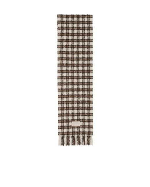Acne White Checked Fringed Scarf