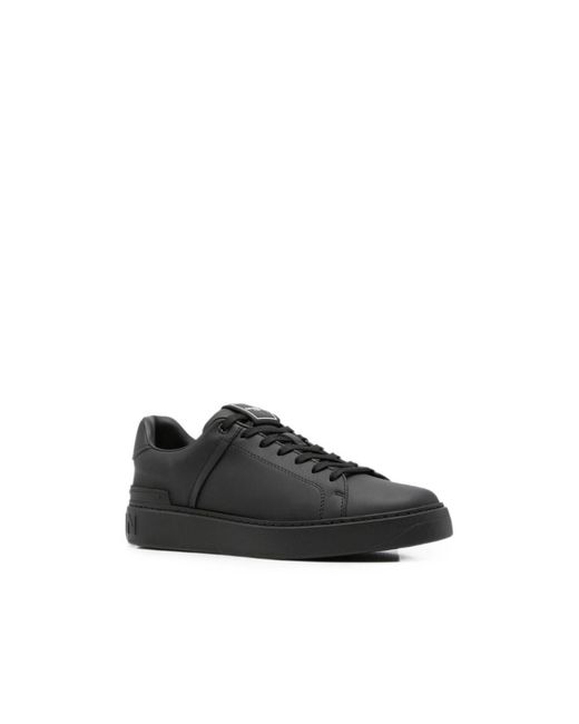 Balmain Black Logo-Embossed Leather Sneakers for men