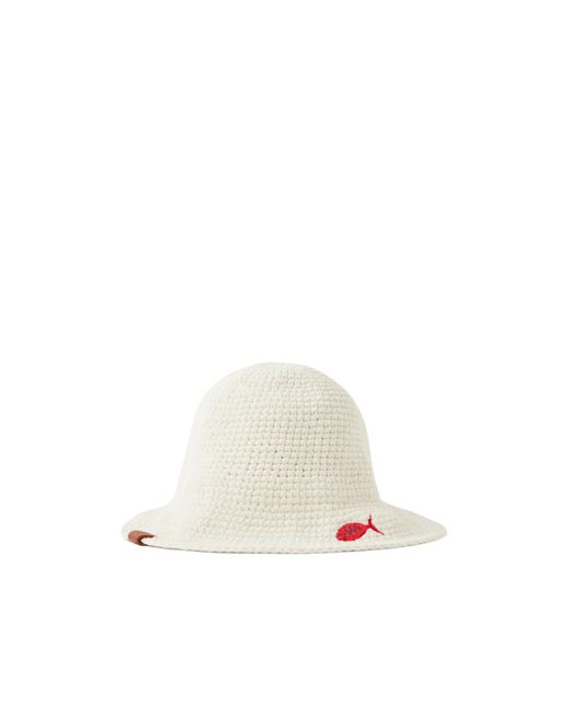 Staud White Crocheted Logo-Embroidered Cotton Hat