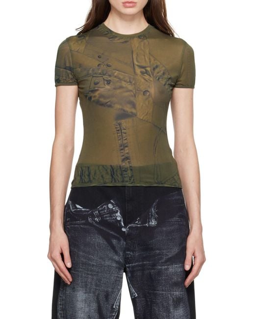 Blumarine Green Semi-Sheer Short-Sleeve T-Shirt