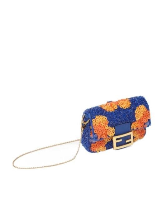 Fendi Blue Beads And Sequin Charm With Floral Embroidery