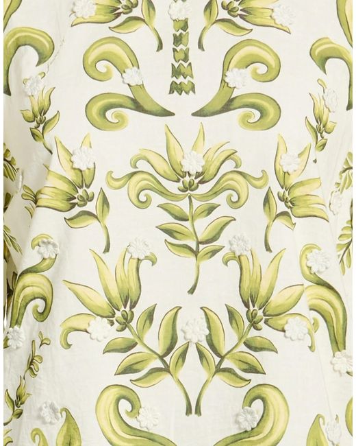 Farm Rio Metallic Floral Print Three-Quarter Sleeve Top