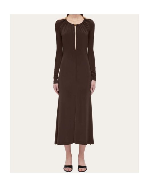 Ferragamo Brown Ferragamo Long Crepe Dress