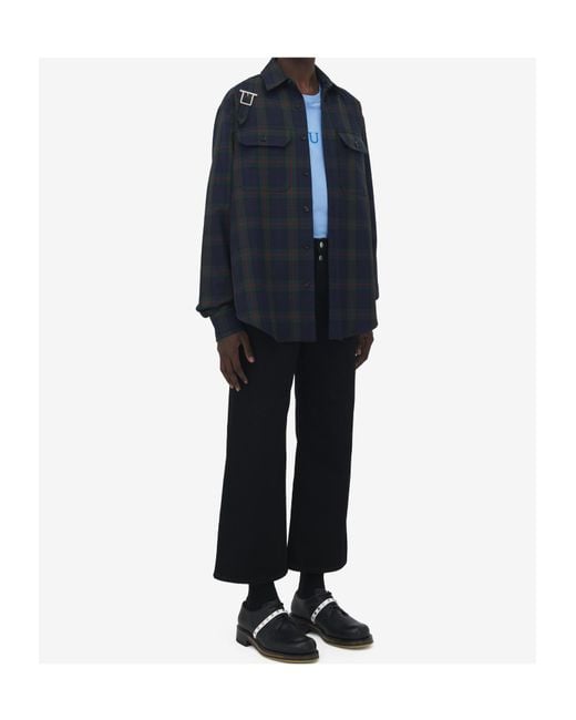 McQueen Blue Tartan T-Bar Harness Overshirt for men