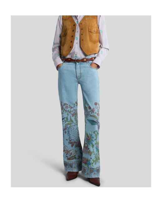 Etro Blue Botanical Flared Jeans