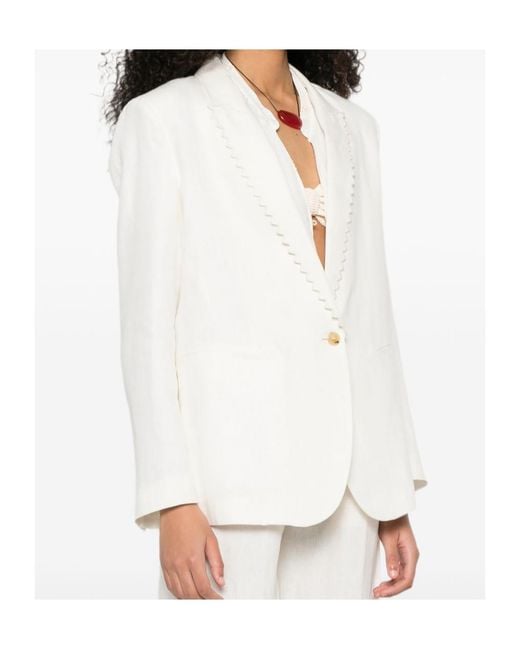Forte_forte White Notched-Lapel Single-Button Jacket