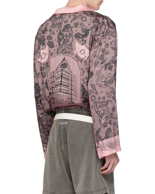 Acne Red Floral Printed Long-Sleeved Shirt for men