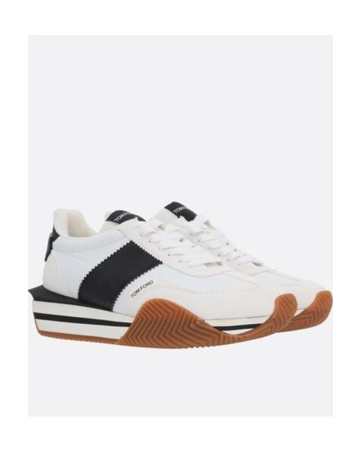 Tom Ford White James Panelled Leather Low-Top Trainers for men