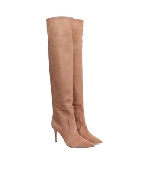 Gianvito Rossi Brown Solid Color Leather Knee-High Boots