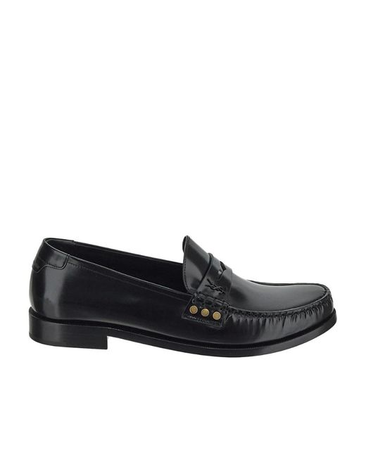 Saint Laurent Black Almond Toe Slip-On Loafers for men