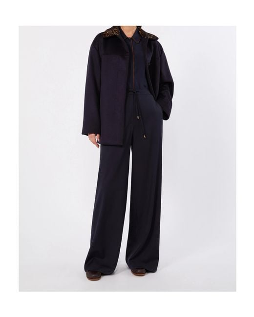 Max Mara Blue Drawstring Wide-Leg Trousers