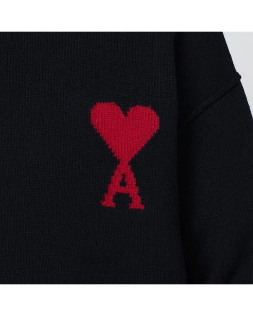 AMI Black Ami De Coeur Funnel Neck Sweater for men