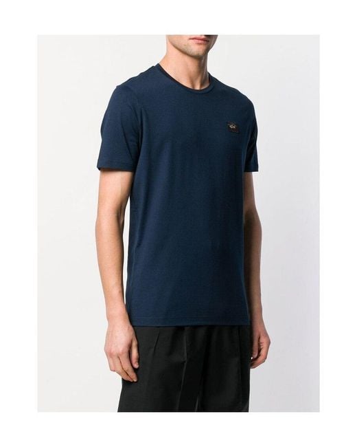 Paul & Shark Blue Logo-Patch Round Neck T-Shirt for men