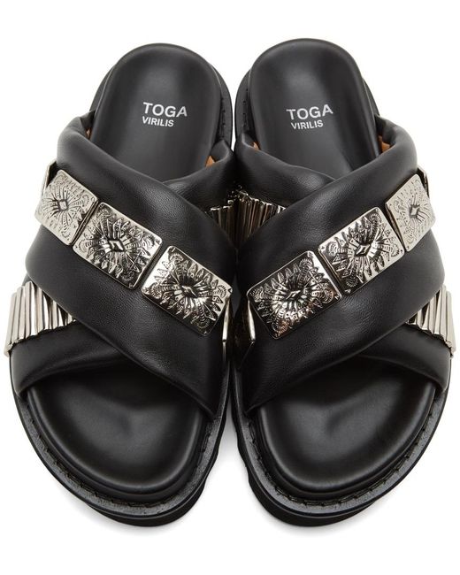 Toga Virilis Black Cross-Strap Sandals for men
