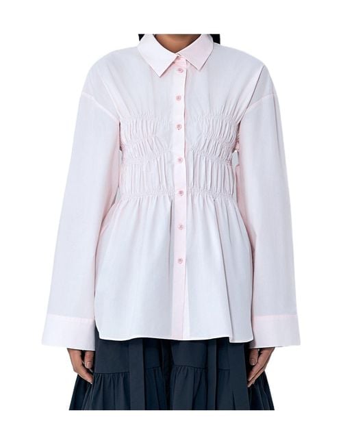 CECILIE BAHNSEN White Smocked Detail Poplin Shirt