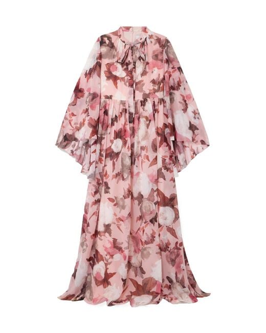 Erdem Red Shawl-Style Floral Print Dress
