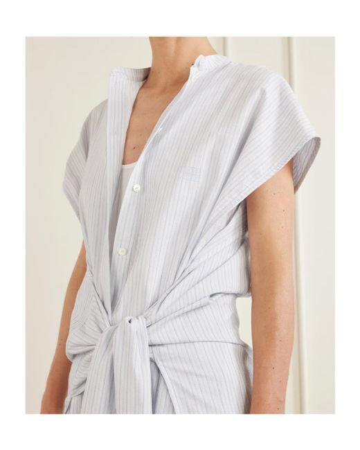 Totême White Twist-Front Striped Cotton-Poplin Maxi Shirt Dress