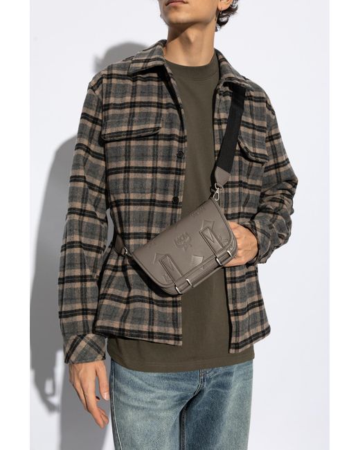 MCM Black Logo Embossed Shoulder Bag for men