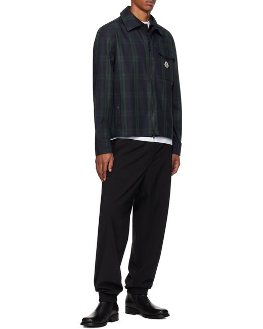 Moncler Blue Checkered Collared Zip-Up Jacket for men