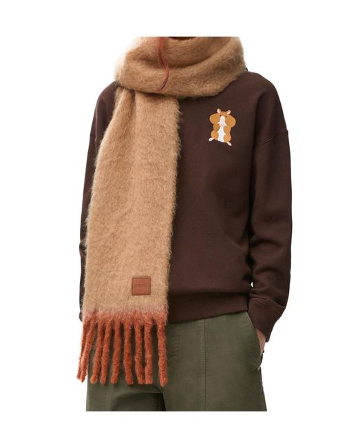 Loewe White Logo-Patch Fringed Scarf