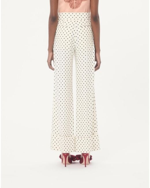 Valentino White Polka Dot Printed Wide Leg Pants