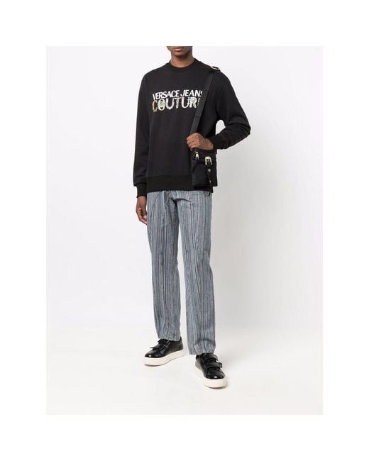 Versace Jeans Black Logo-Print Cotton Sweatshirt for men