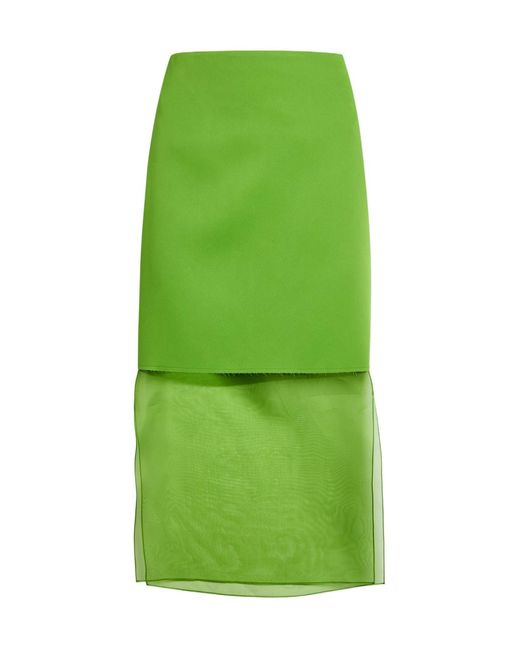Khaite Green Layered Effect Satin Skirt